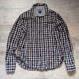 RVCA Shirt Adult S Black Beige Grey Plaid Button Up Long Sleeve Casual Mens
